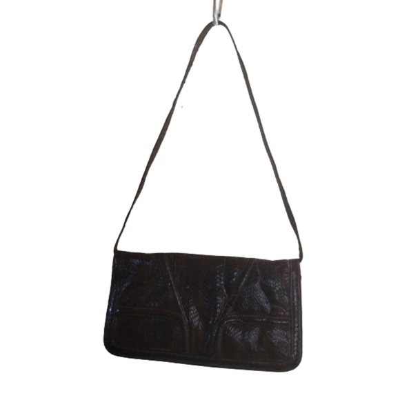 Snakeskin Leather Purse Convertible Shoulder Bag To Clutch Brown - Picture 1 of 12
